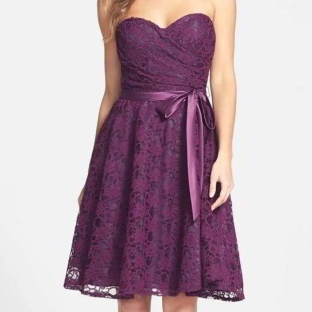 Marina Dress Strapless Lace Plum Purple Wedding Guest Bridesmaid Formal Size 10